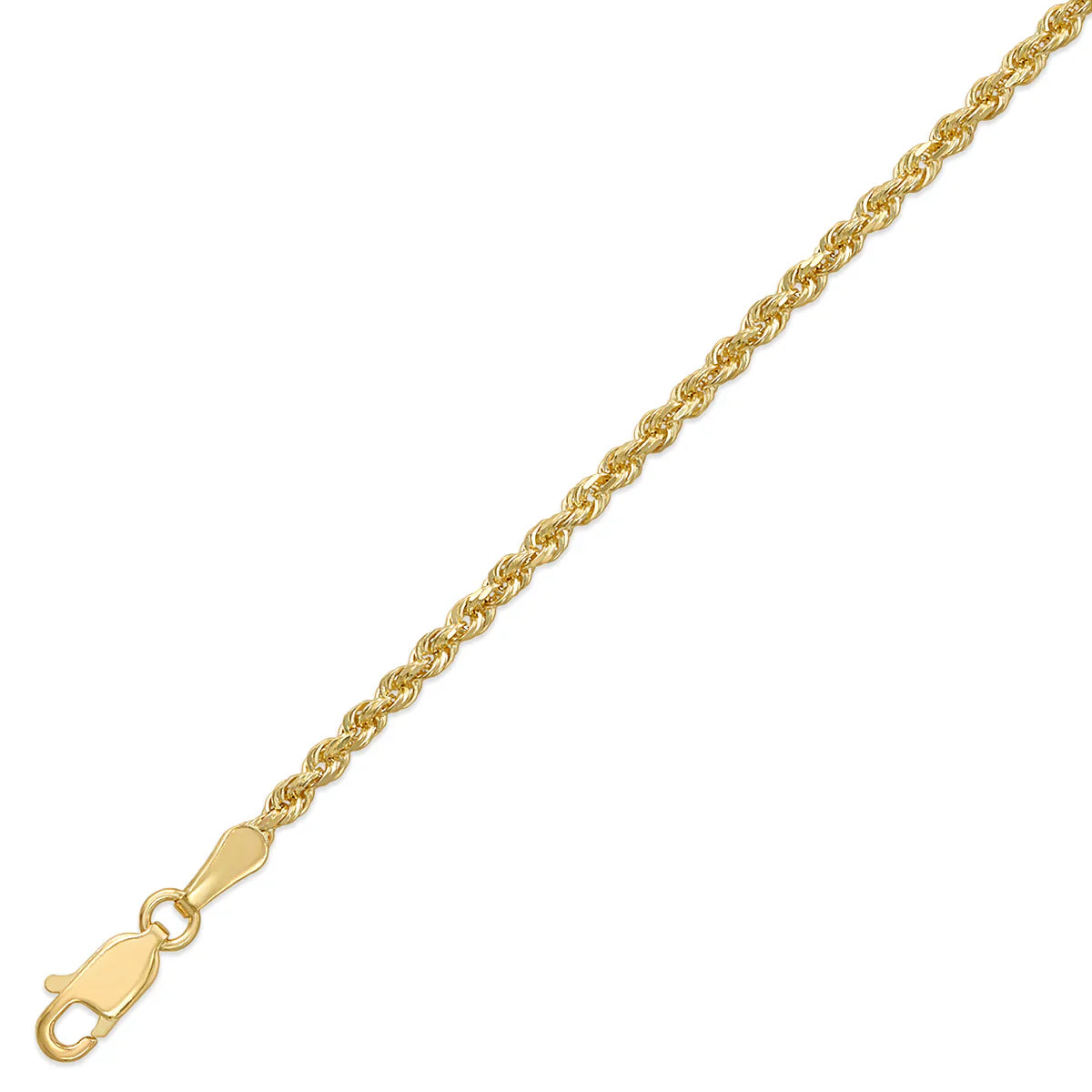 10kt Gold Solid Rope Chain 2.5mm, 18 inches - 24 inches