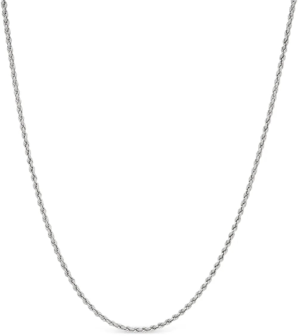 Stainless Steel Rhodium-Plated 2mm Rope Chain - Bulk Pack of 12