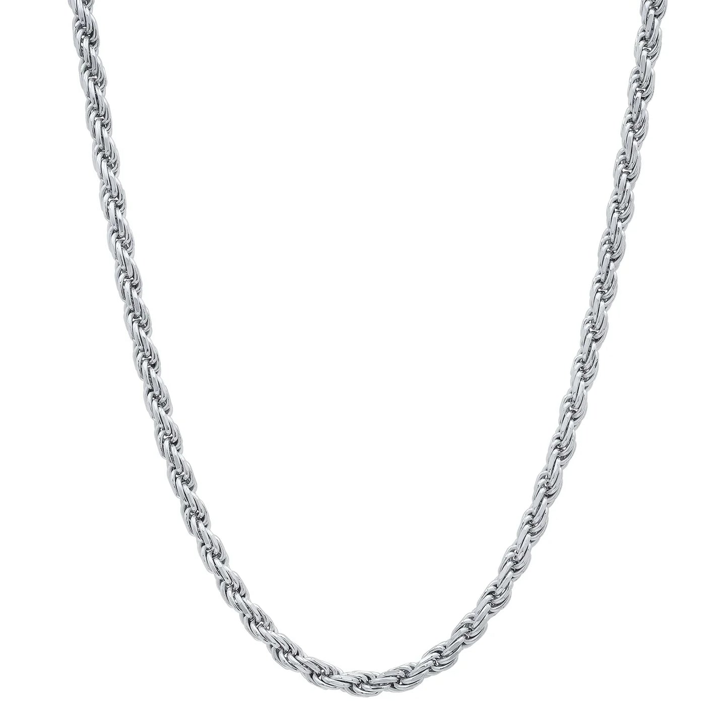 Stainless Steel Rhodium-Plated 3mm Rope Chain - Bulk Pack of 12