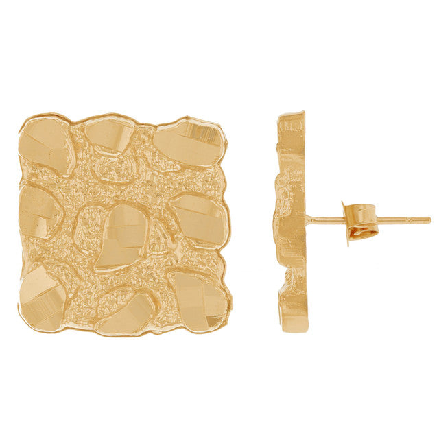 10kt Gold Square Shaped Nugget Earrings - Large