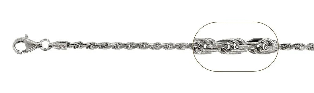 050 Rhodium Sterling Silver Rope Chain, 18 inches - 24 inches