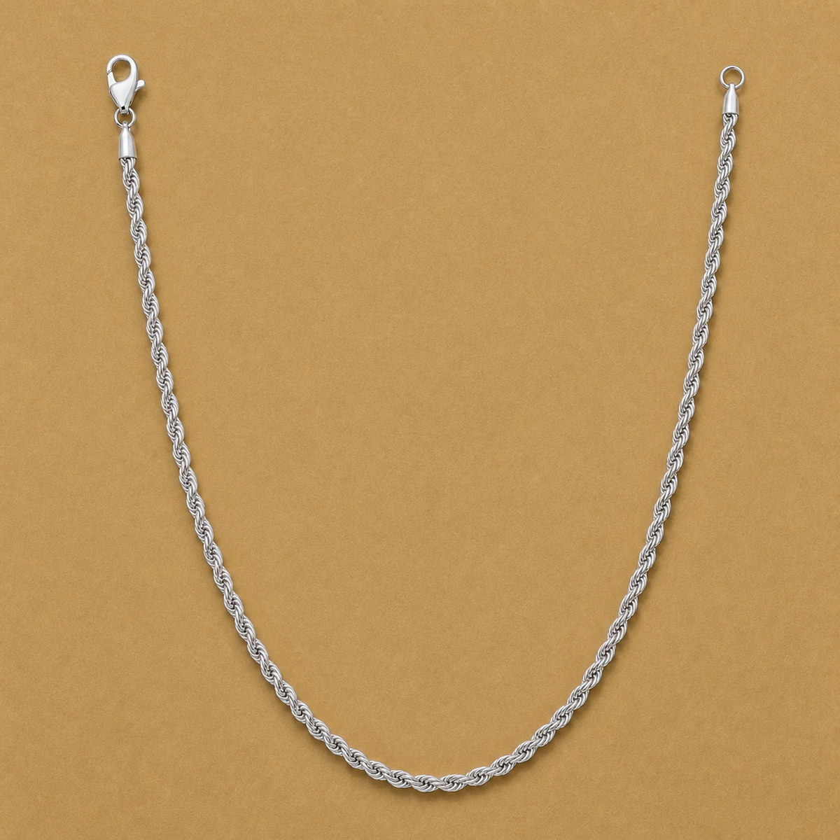 Rope 070 solid 925 sterling silver chain in the BCF open-U catalog composition with both clasp and ring terminals fully visible
