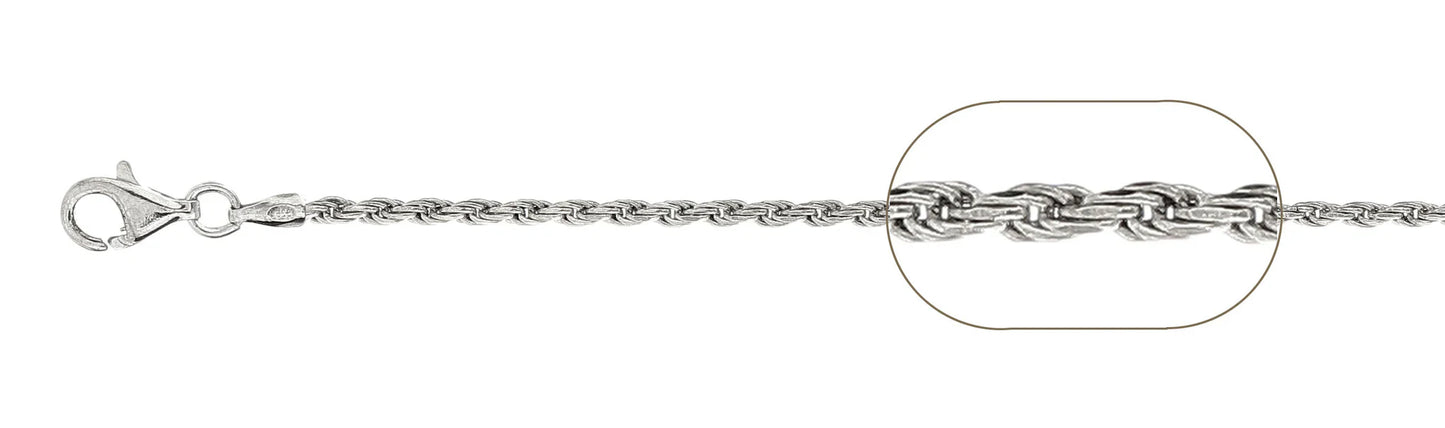 925 Sterling Silver Rope Chain 050 / 2.5mm, 16 inches - 30 inches