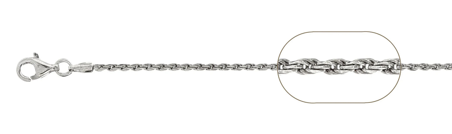 925 Sterling Silver Rope Chain 040 / 2mm, 16 inches - 30 inches