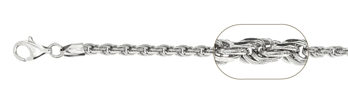 925 Sterling Silver Rope Chain 100 / 5mm, 16 inches - 30 inches