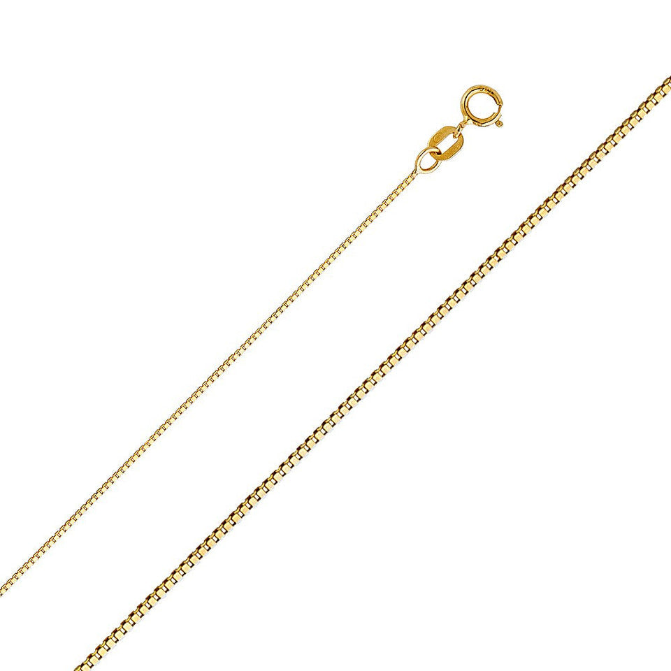 10kt Gold Solid Box Chain 0.7mm, 16 inches - 20 inches