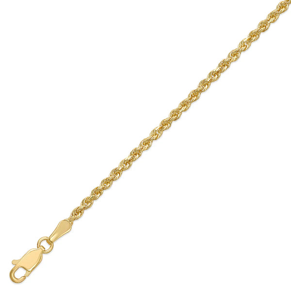 10kt Gold Hollow Rope Chain 2.5mm, 16 inches - 24 inches
