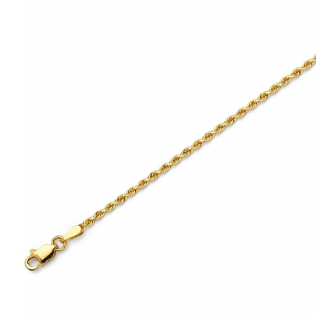 10kt Gold Hollow Rope Chain 2mm, 16 inches - 24 inches