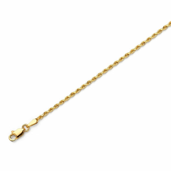 10kt Gold Solid Rope Chain 2mm, 18 inches - 24 inches