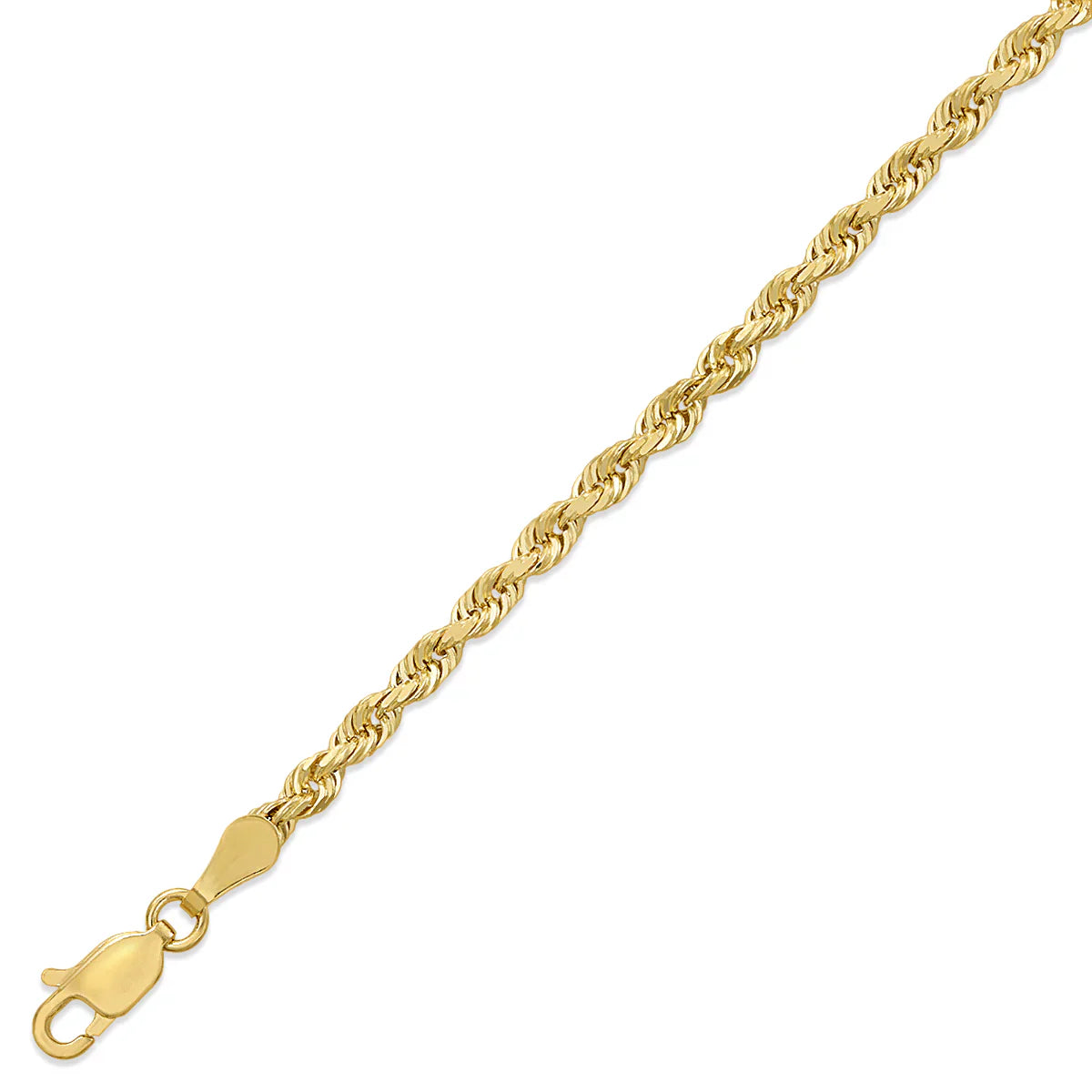10kt Gold Solid Rope Chain 3mm, 18 inches - 24 inches