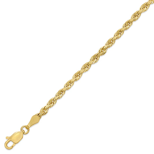 10kt Gold Solid Rope Chain 3mm, 18 inches - 24 inches