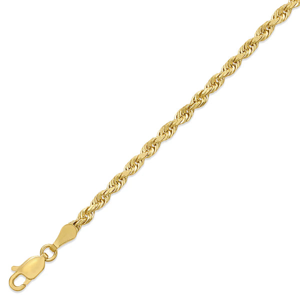10kt Gold Solid Rope Chain 3mm, 18 inches - 24 inches