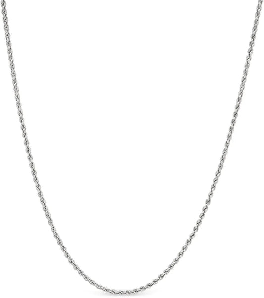 Stainless Steel Rhodium-Plated 2mm Rope Chain - Bulk Pack of 12