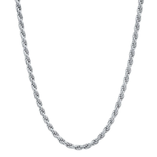 Stainless Steel Rhodium-Plated 3mm Rope Chain - Bulk Pack of 12