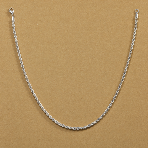 20-inch 925 sterling silver 2.8mm diamond-cut rope necklace laid in an open U shape with lobster clasp