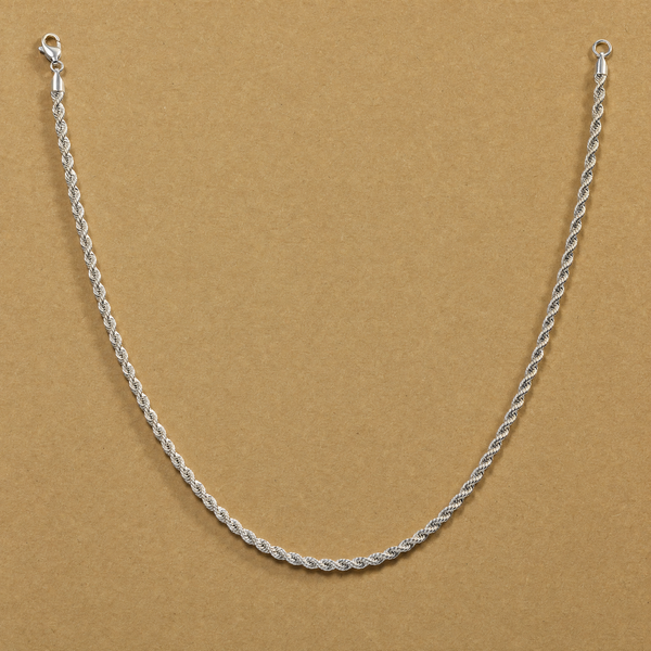 20-inch 925 sterling silver 2.8mm diamond-cut rope necklace laid in an open U shape with lobster clasp