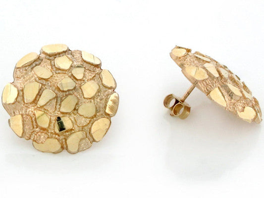 10kt Gold Round Shaped Nugget Earrings - Large