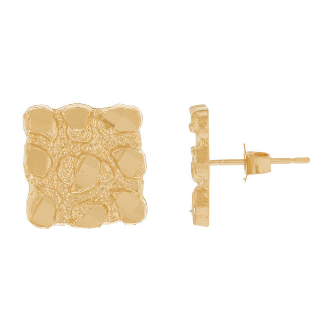 10kt Gold Square Shaped Nugget Earrings - Medium