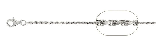 040 Rhodium Sterling Silver Rope Chain, 18 inches - 24 inches