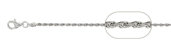 040 Rhodium Sterling Silver Rope Chain, 18 inches - 24 inches