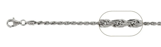 050 Rhodium Sterling Silver Rope Chain, 18 inches - 24 inches