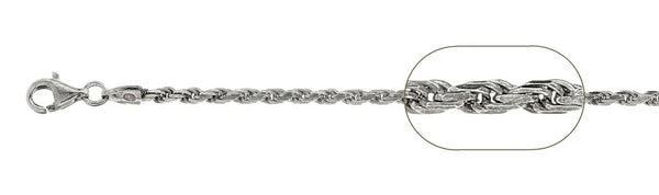 050 Rhodium Sterling Silver Rope Chain, 18 inches - 24 inches