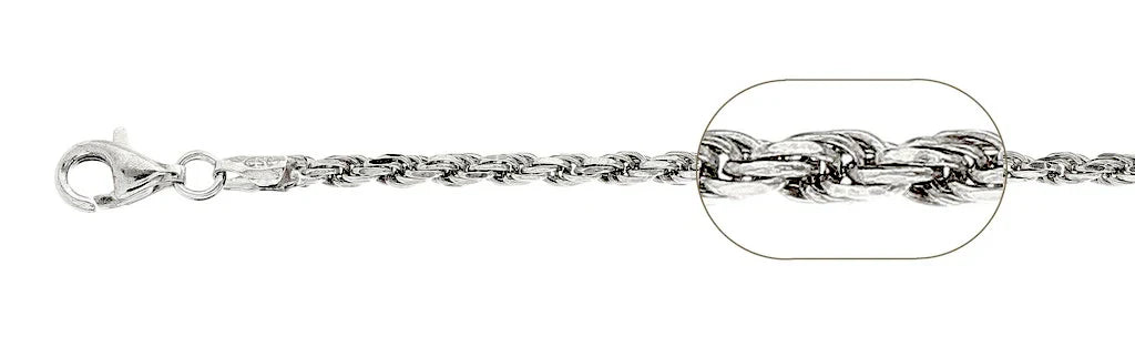 060 Rhodium Sterling Silver Rope Chain, 18 inches - 24 inches