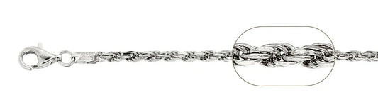 060 Rhodium Sterling Silver Rope Chain, 18 inches - 24 inches