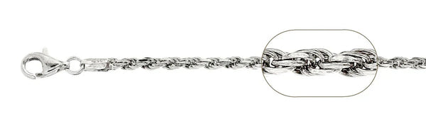 060 Rhodium Sterling Silver Rope Chain, 18 inches - 24 inches