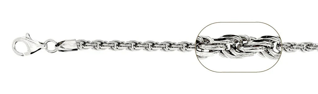 070 Rhodium Sterling Silver Rope Chain, 18 inches - 24 inches