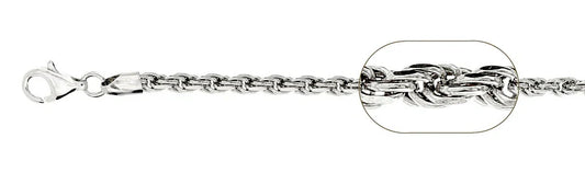 070 Rhodium Sterling Silver Rope Chain, 18 inches - 24 inches