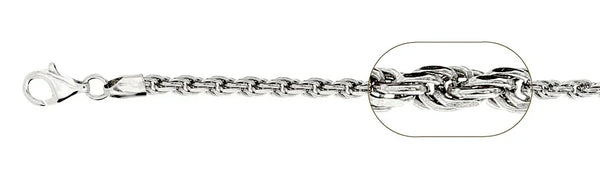 070 Rhodium Sterling Silver Rope Chain, 18 inches - 24 inches
