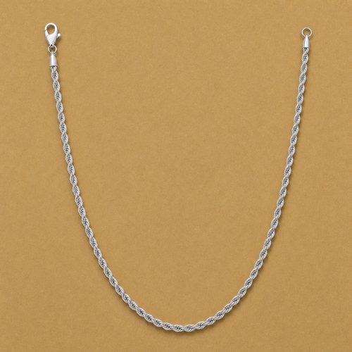 Rope 070 solid 925 sterling silver chain in the BCF open-U catalog composition with both clasp and ring terminals fully visible