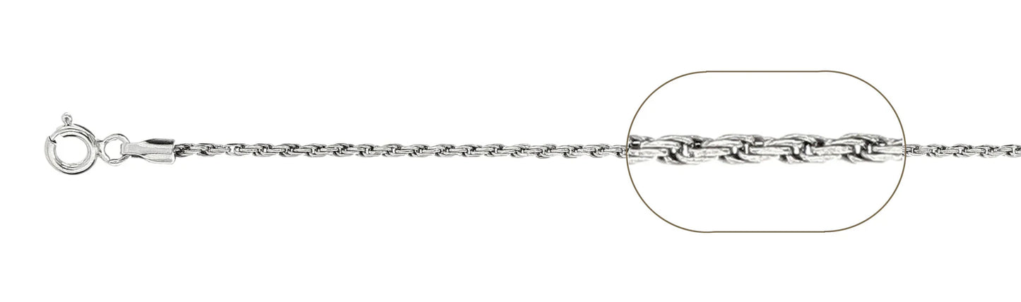 925 Sterling Silver Rope Chain 030 / 1.4mm, 16 inches - 30 inches