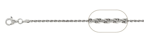 925 Sterling Silver Rope Chain 040 / 2mm, 16 inches - 30 inches