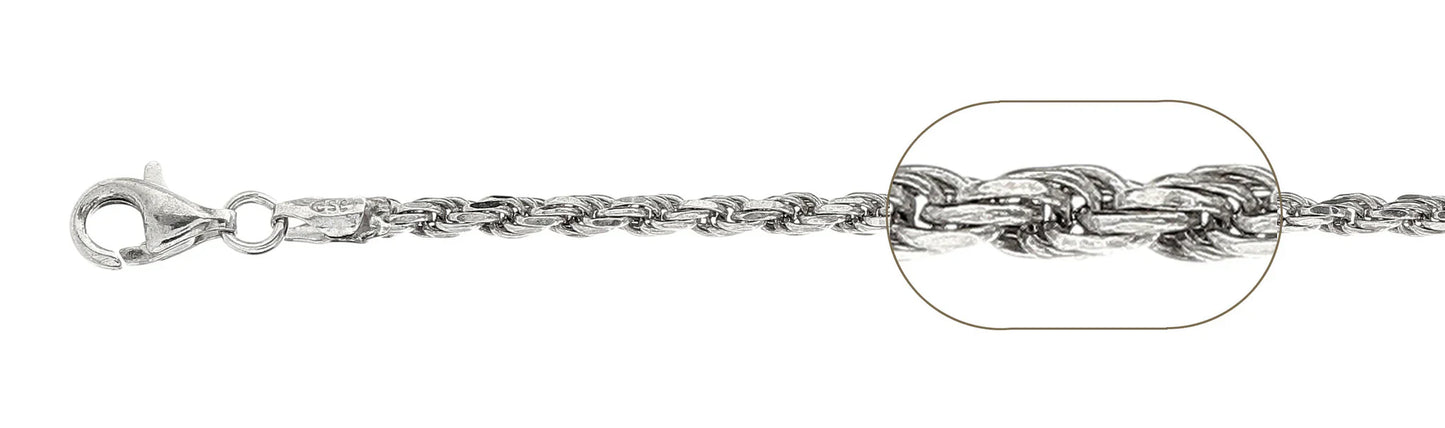 925 Sterling Silver Rope Chain 080 / 3.7mm, 16 inches - 30 inches